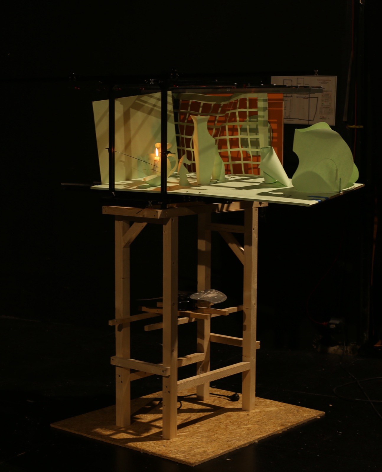 Le Théâtre sur rails — la machine et son décor de papier, sur scène